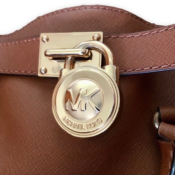 Michael Michael Kors Hamilton Saffiano Leather Medium Satchel Light Brown - Picture 6 of 14